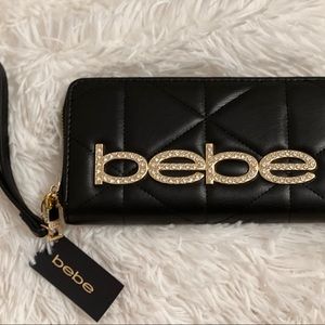 Bebe Zaza Wristlet Black Leather